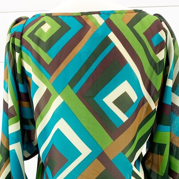 NEW Fashionista Womens Mod Geometric Scoop Neck Tunic Top Blue Green M - Picture 7 of 12